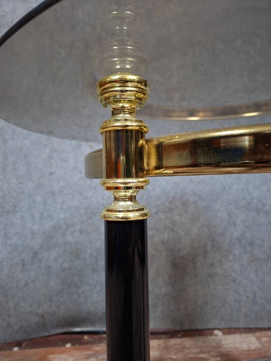 Round side table in brass and smoked glass – 1970s