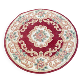 Round wool rug in Chinese/Aubusson style, burgundy with flowers, 115 cm.
