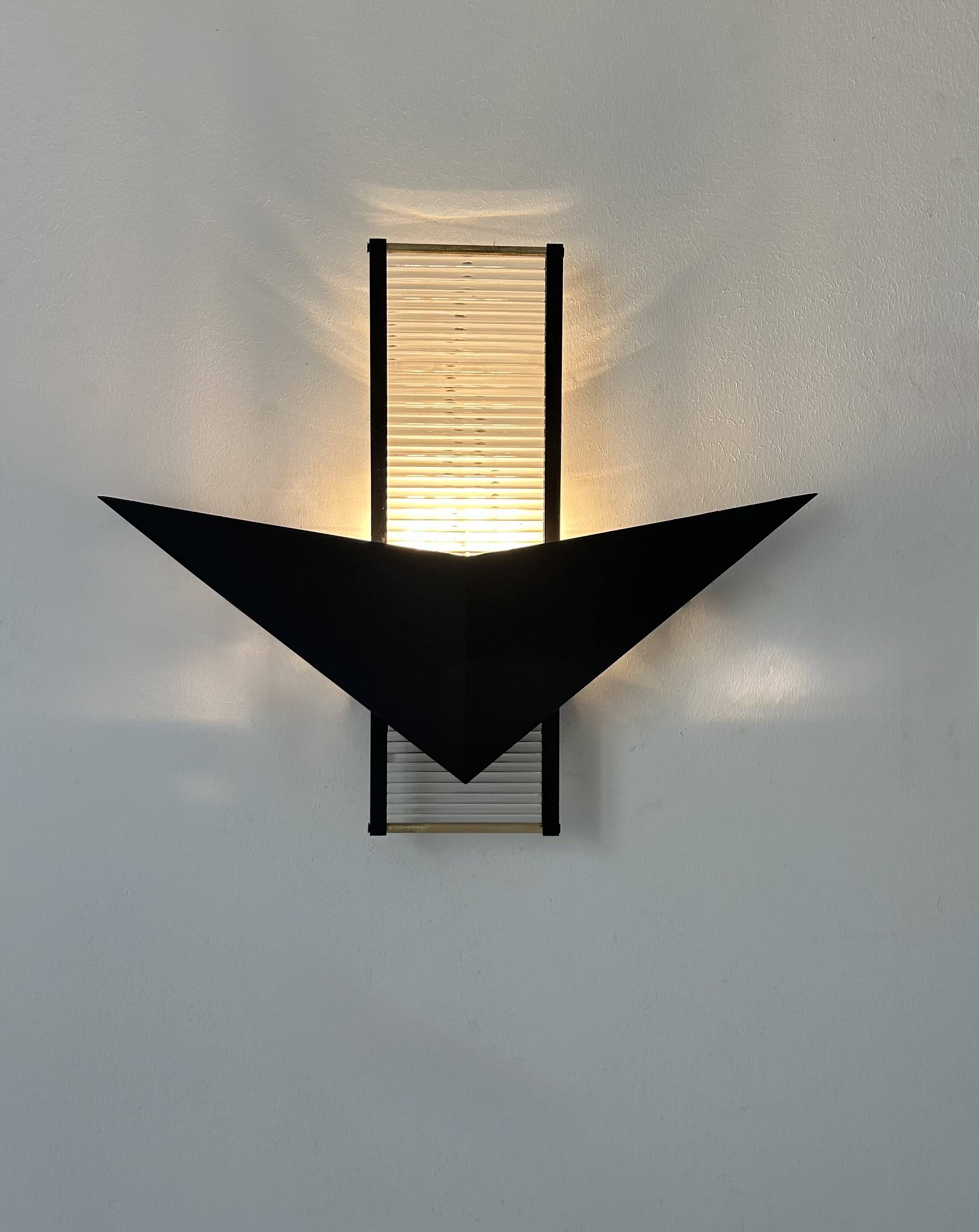 Vintage postmodernist wall lamp, metal and glass, France 1980