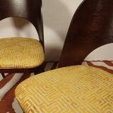 Ensemble de 4 chaises de salle à manger de style art déco en bois de chêne marron chocolat avec revêtement géométrique