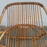 4 armchairs and a coffee table made of rattan and bamboo wood, vintage.