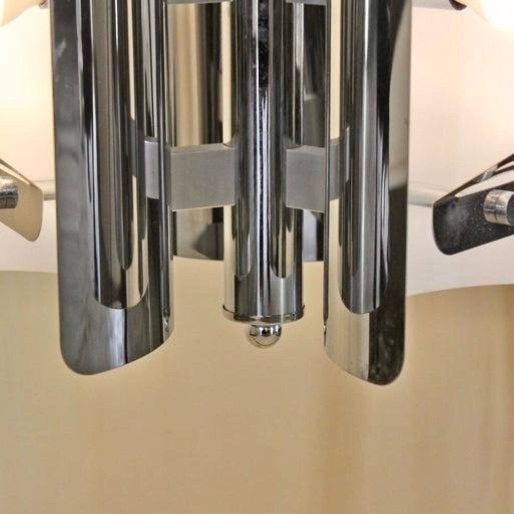 1970s Space Age Chromed Pendant Lamp attributed to AV Mazzega, Murano Glass