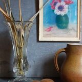 Art-Deco high foot vase in molded crystal early twentieth century