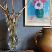 Art-Deco high foot vase in molded crystal early twentieth century