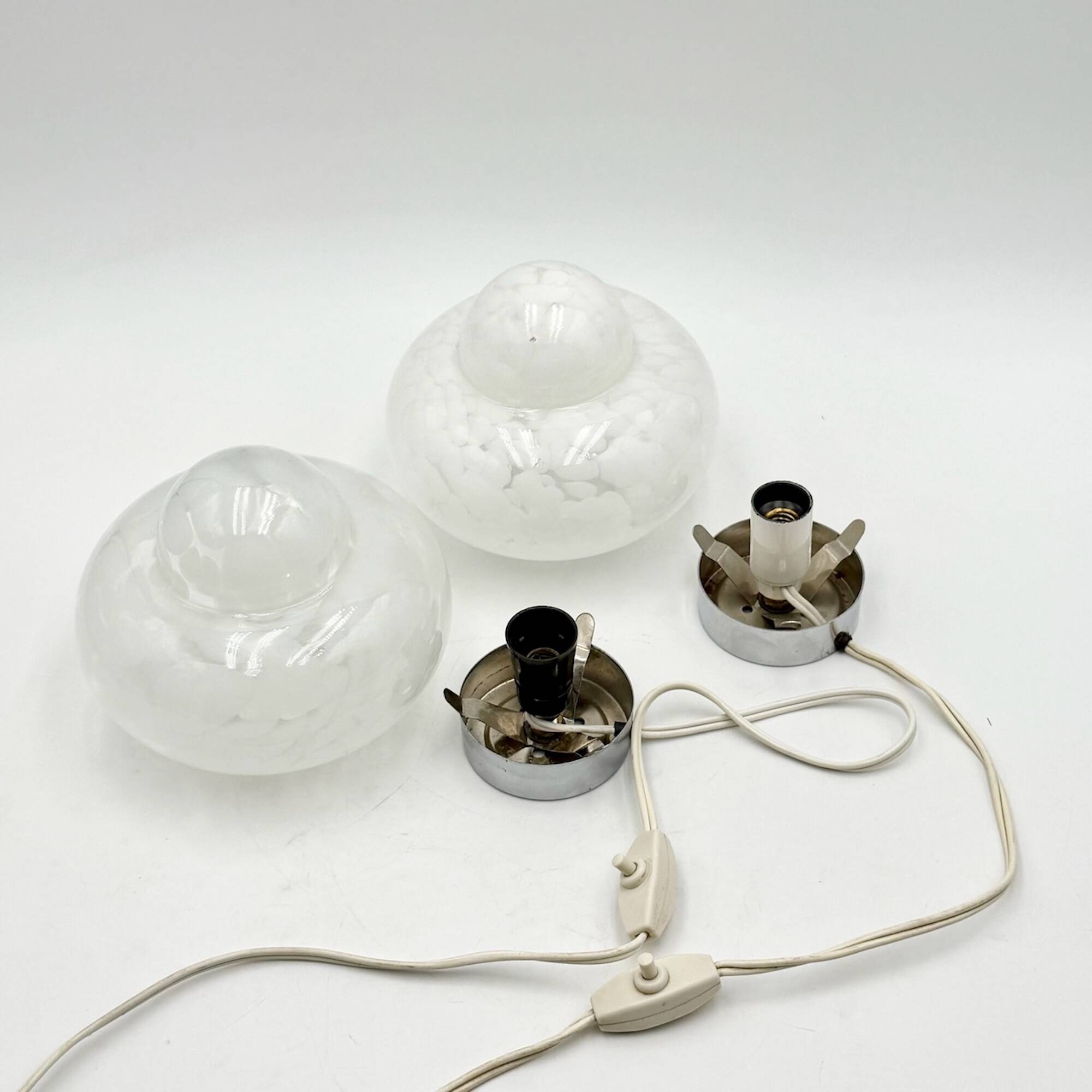 Pair of 1960s UFO Table Lamps with Marbled Glass Lampshade