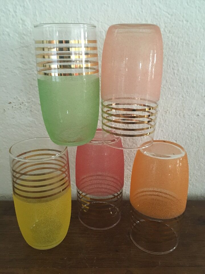 Five glasses with orangeade years 60