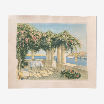 A terrace on the Riviera - William Lambrecht - Aquatint signed numbered