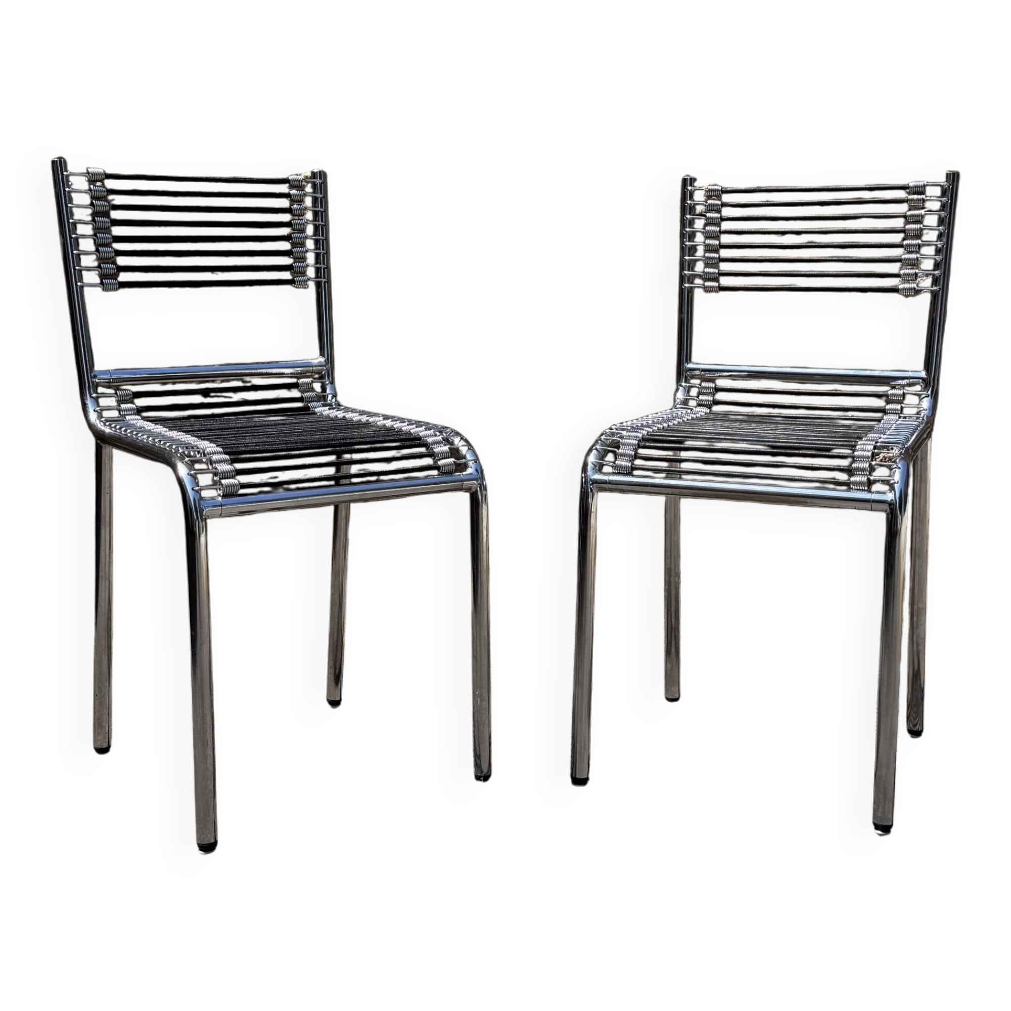 Pair of René Herbst chairs - Chrome Elastic Bands