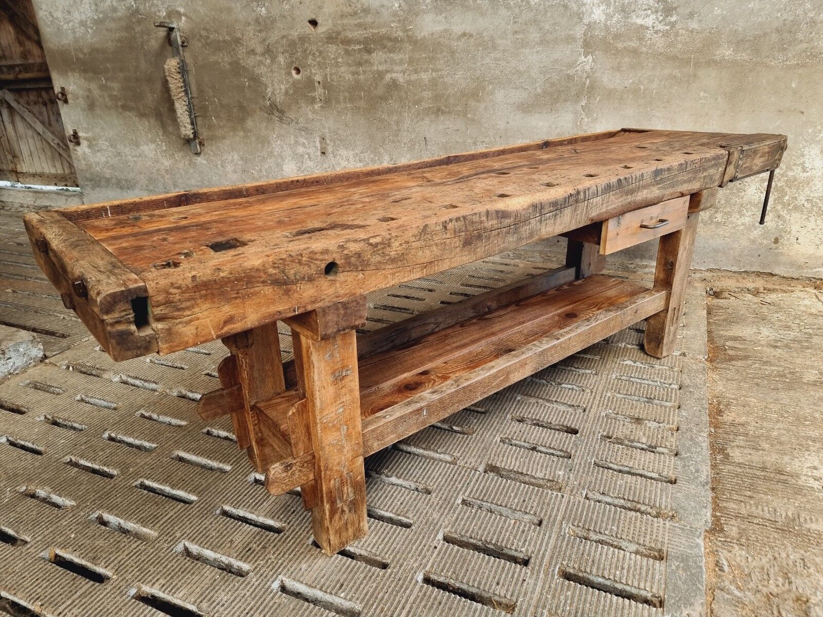 Antique workbench oak, beech side table