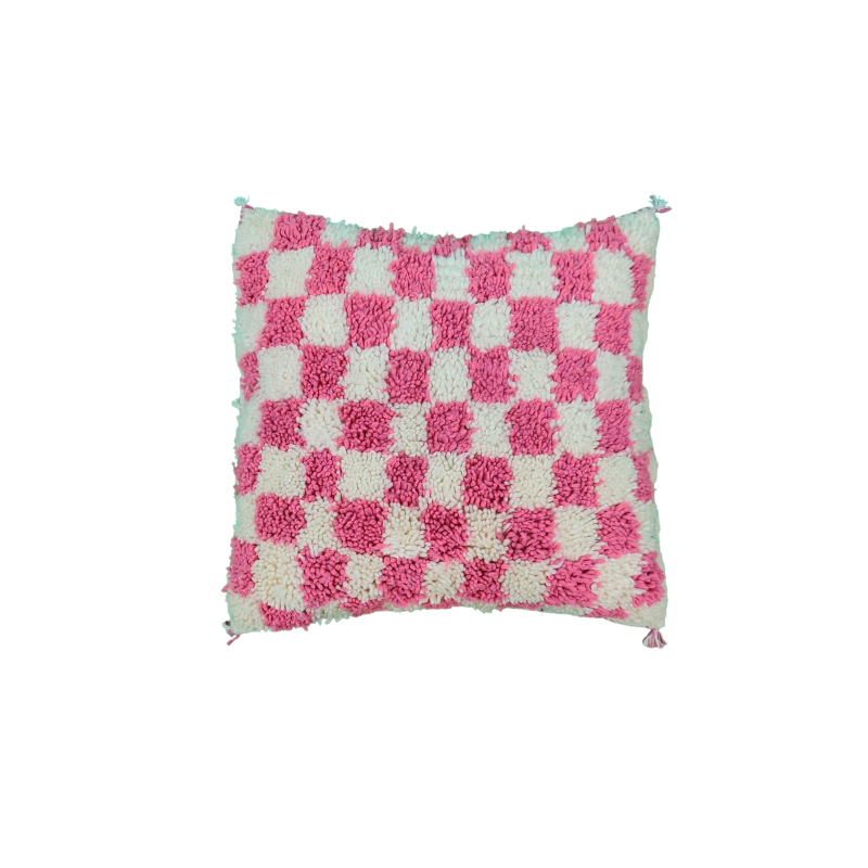 Berber cushion chessboard pink Beni Ouarain