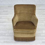 1970s, Danish lounge chair, light green furniture velour, beech wood.