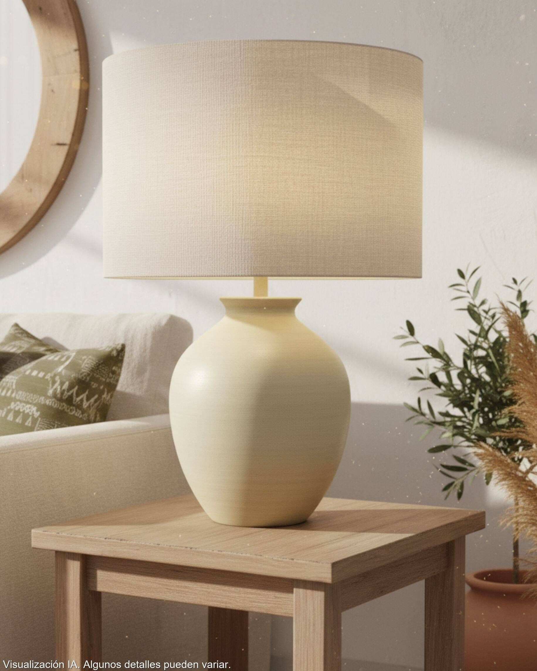 Ceramic lamp base turned in sand colour, organic shape.