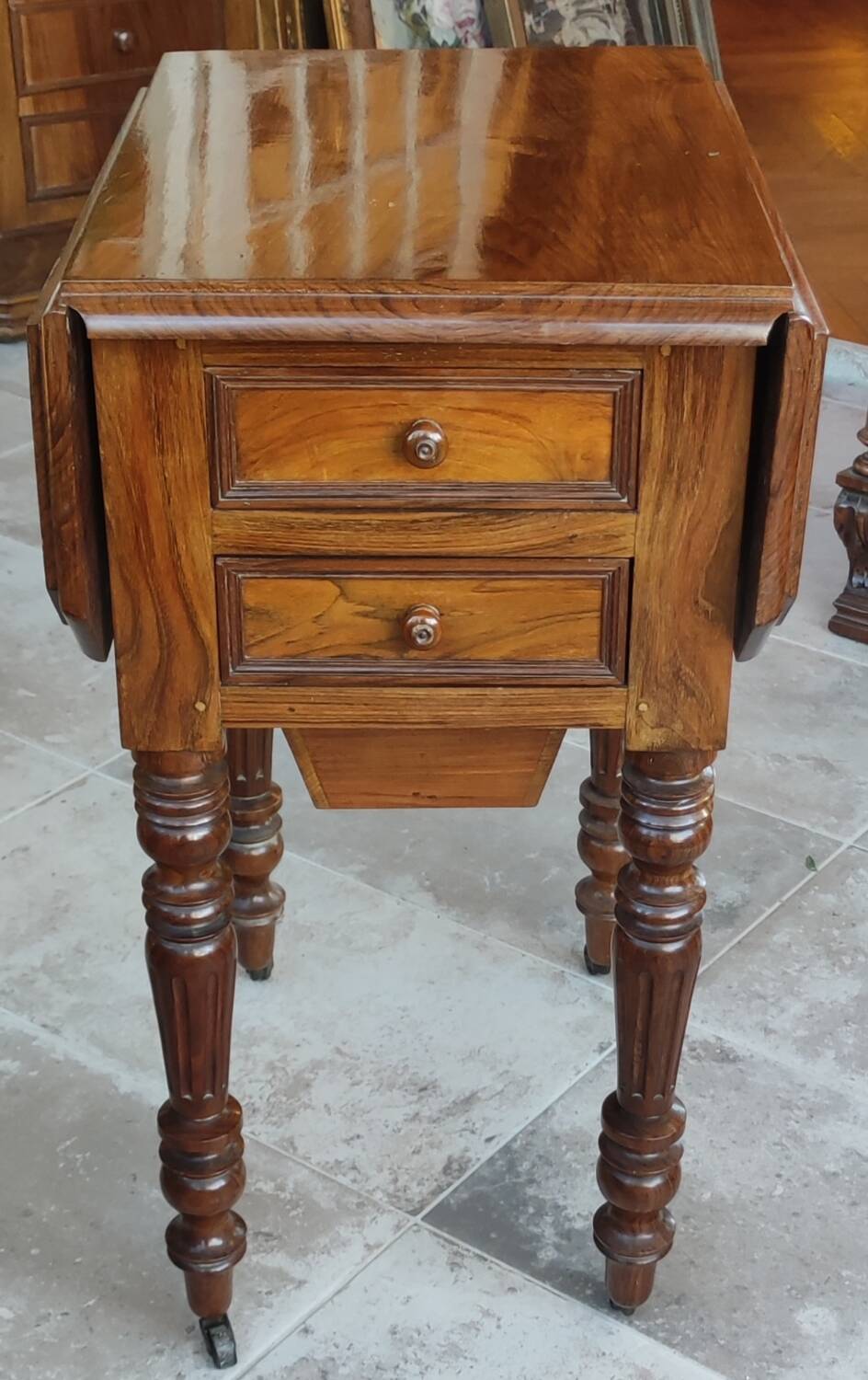 Old bedside table with drop flaps furniture louis xvi style/19th century
