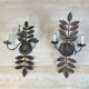 Pair of decorative wall sconces with sunflowers and patinated metal foliage.