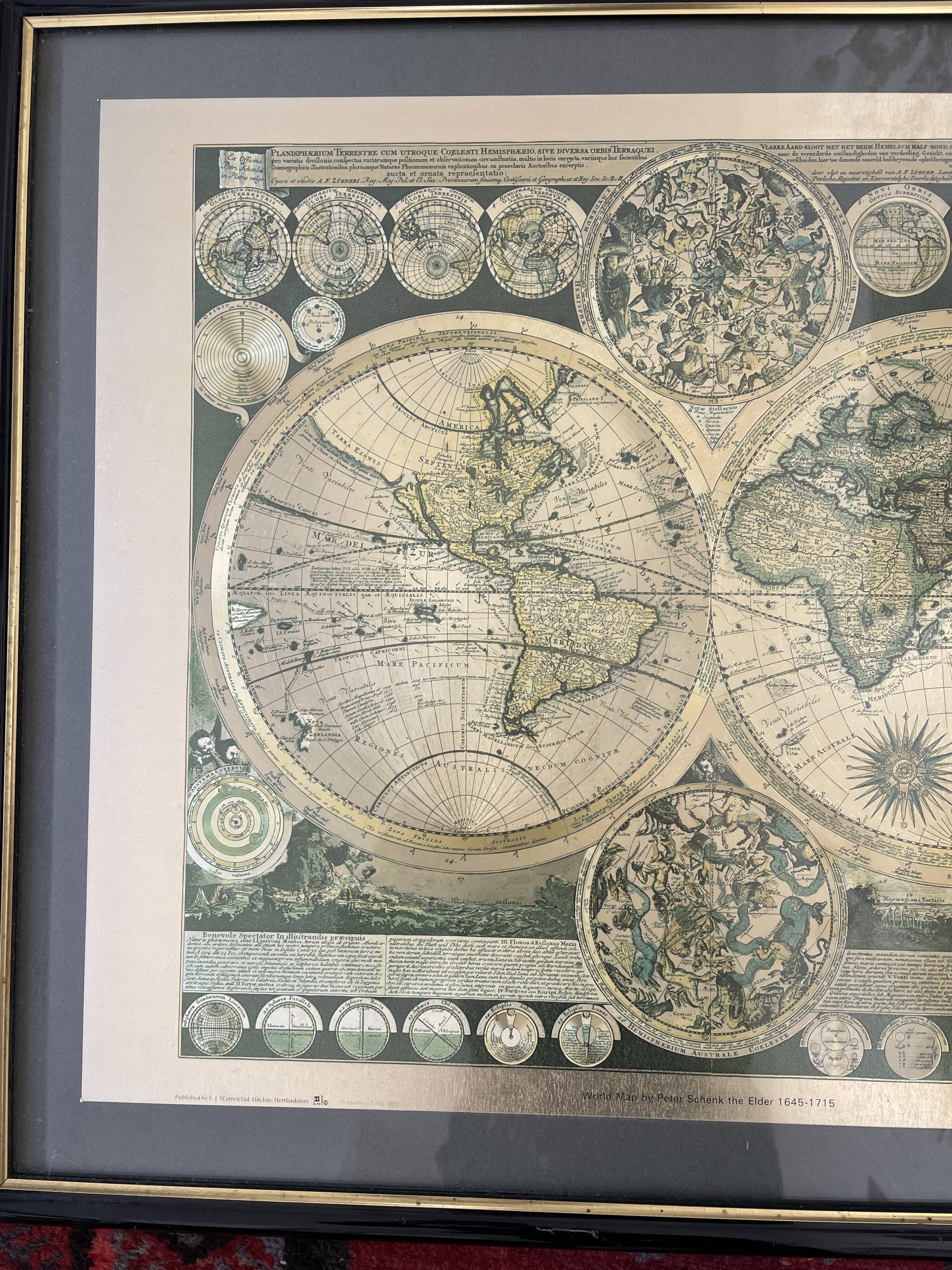 Vintage world map frame "World Map by Peter Schenk The Elder 1645-1715"