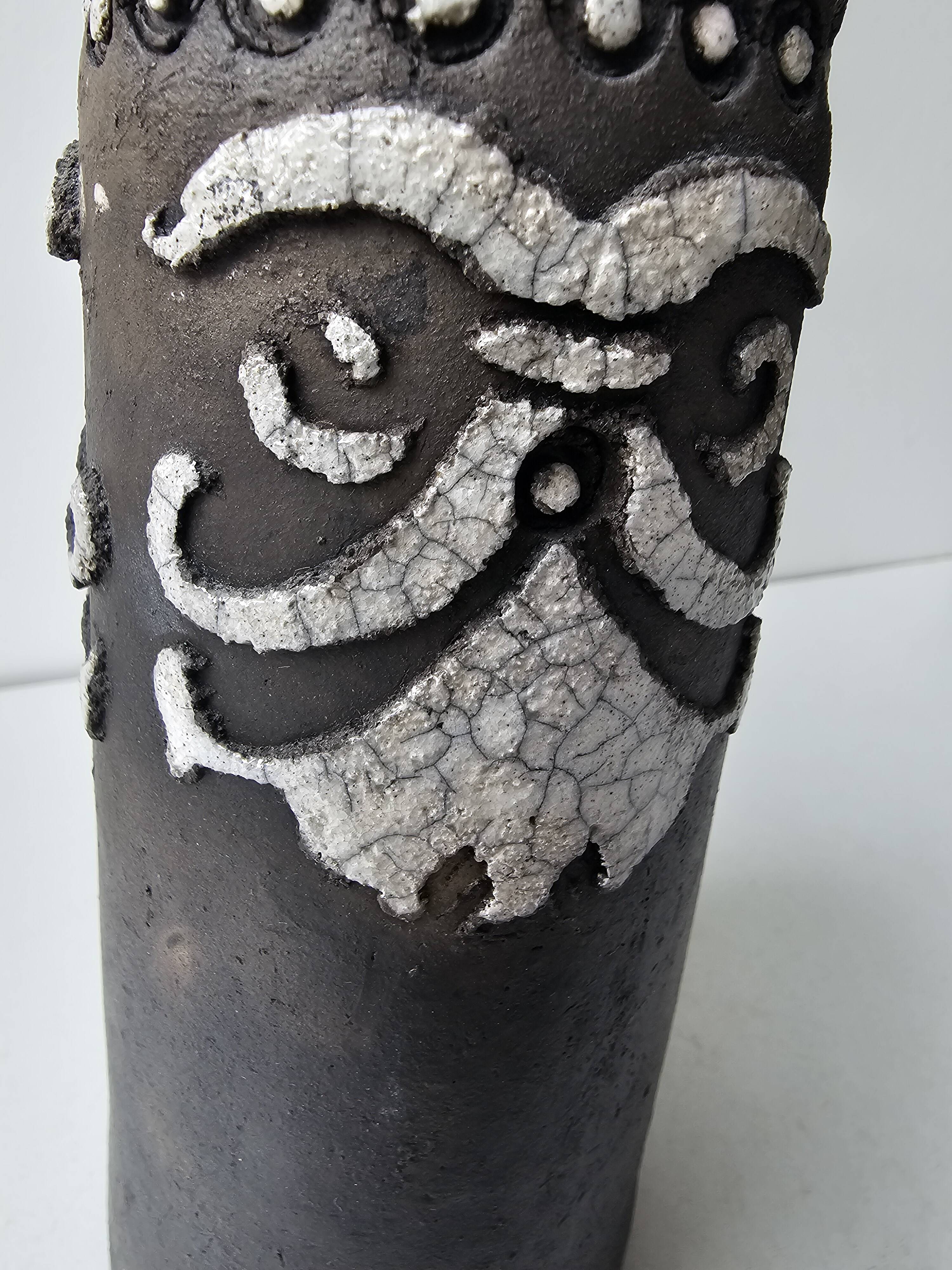 Raku ceramic roll vase signed Potty