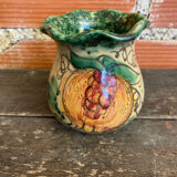 Vintage 1970s Beige Ceramic Vase with Painted Decoration