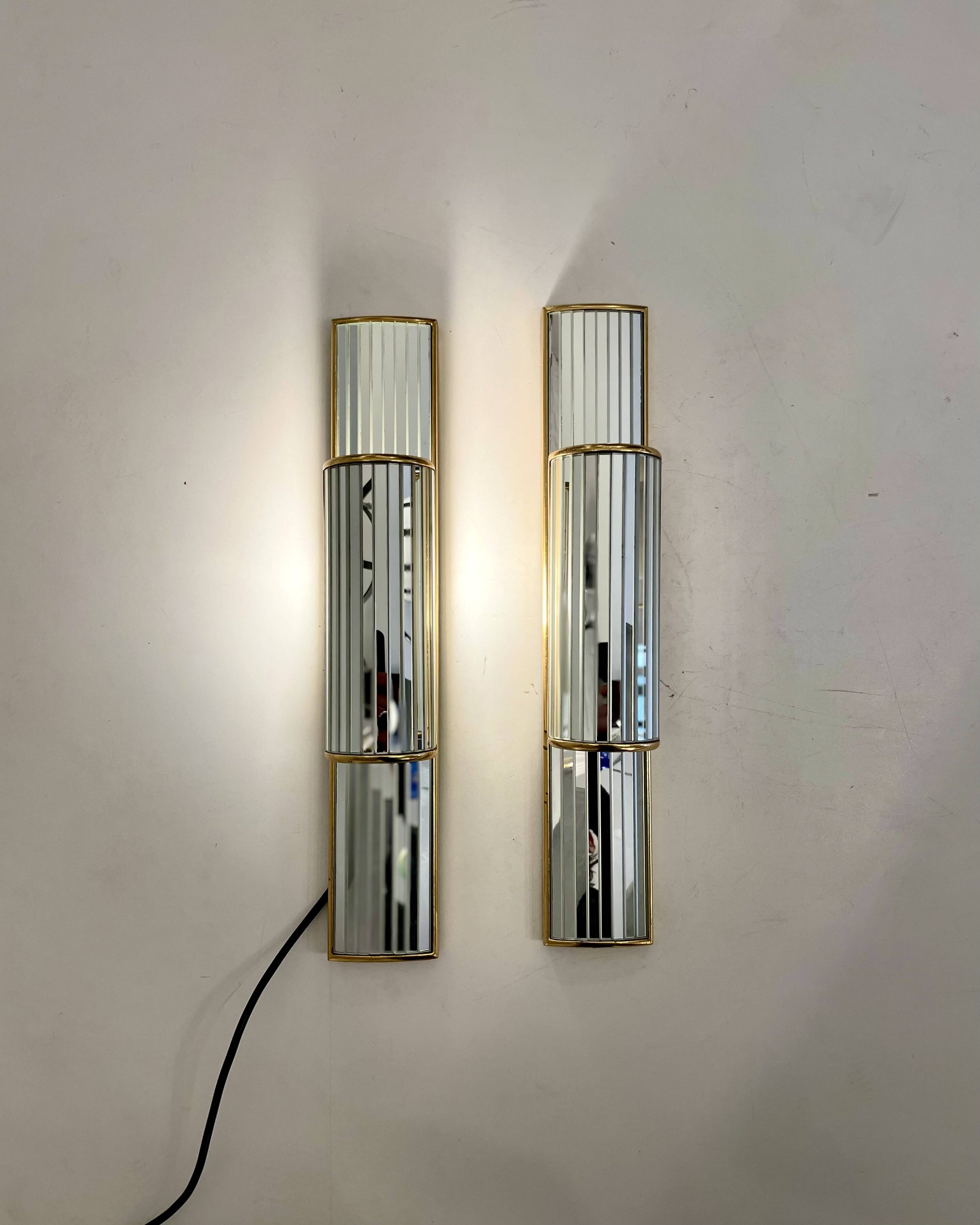 Pair of Mirrored Sconces by Deknudt, 1980s