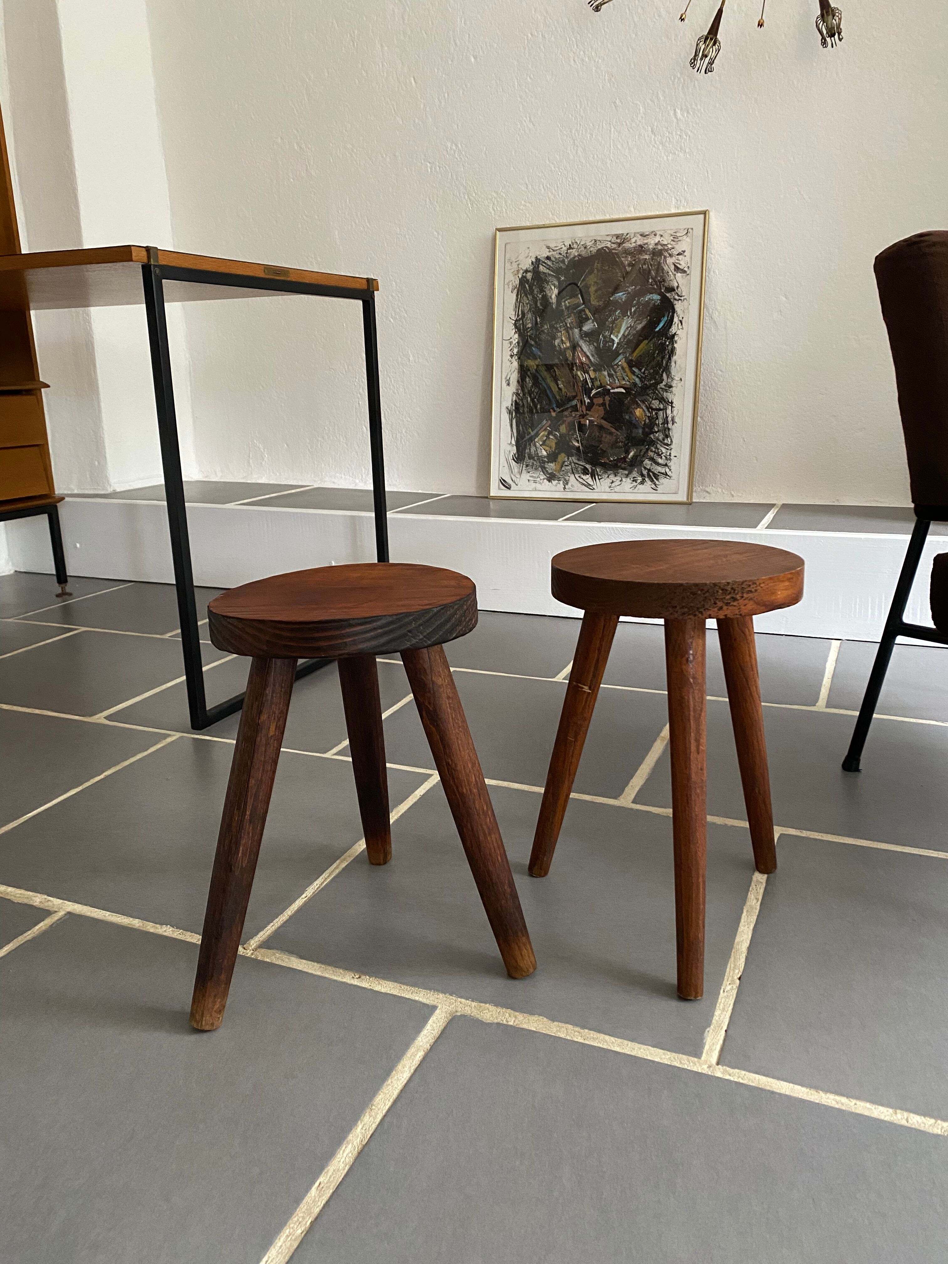 Pair vintage tripod wood stools