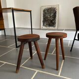 Pair vintage tripod wood stools