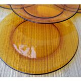 Set of 4 amber glass flat plates, 70s