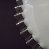 French frilled glass pendant shade, white opaline glass with a clear scalloped edge.