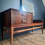 Vintage enfilade in rosewood, antique dressing table, chest of drawers.