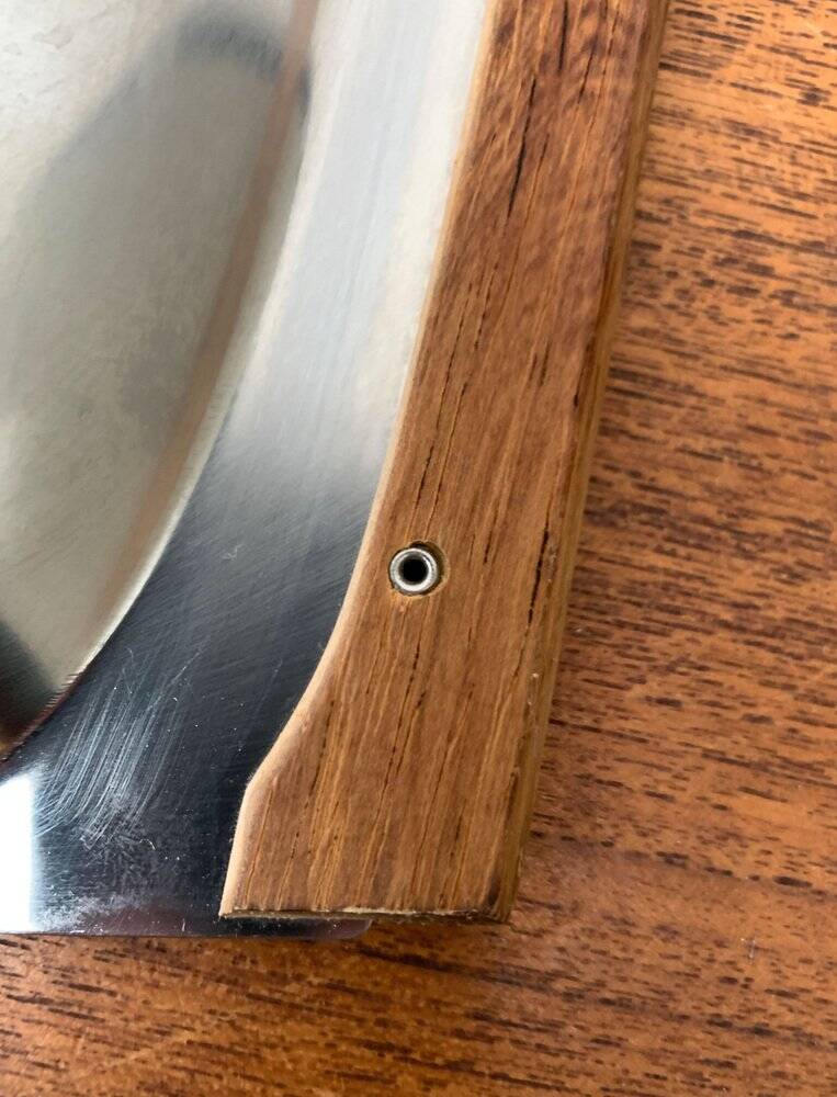 Danish stainless steel and teak plateau from the mid-century of Lundtofte, Denmark, 1960s.