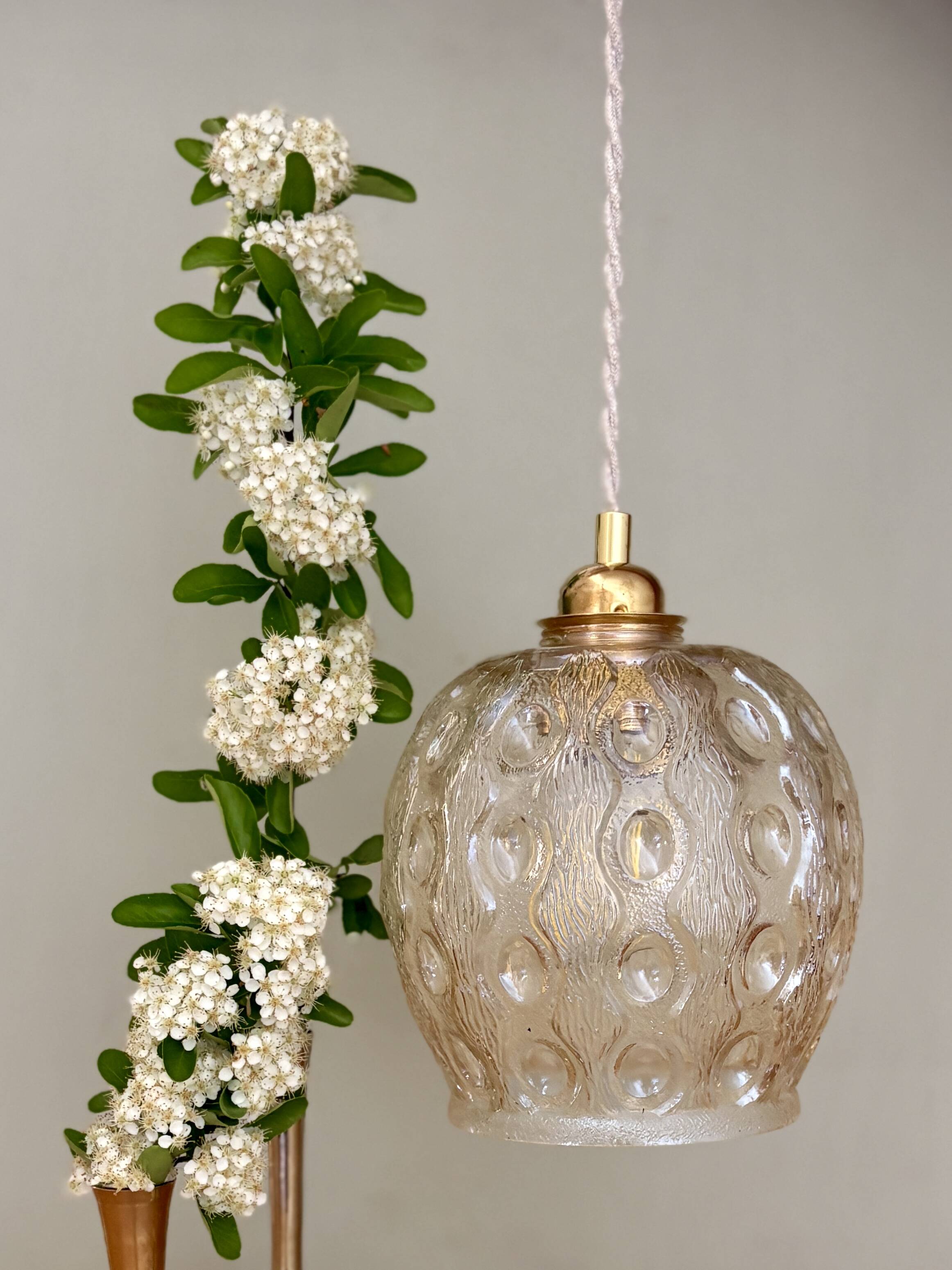 Vintage amber glass globe pendant light