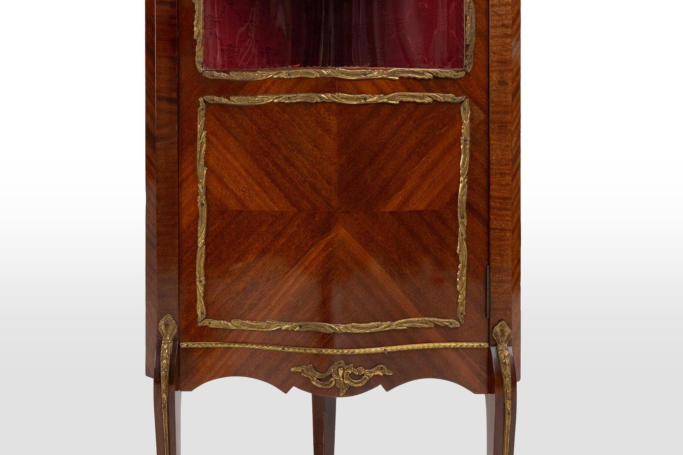 French Louis XV Style Corner Display Cabinet with Arched Glass, 1950