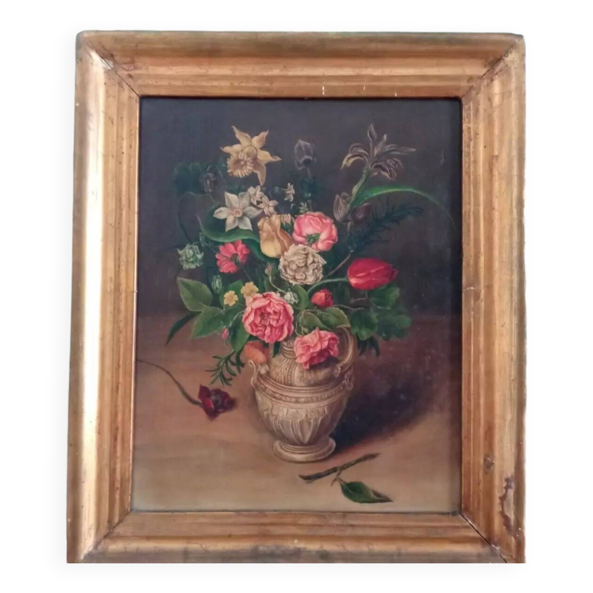 Early 20th Century Floral Bouquet Still Life Oil Painting, Framed