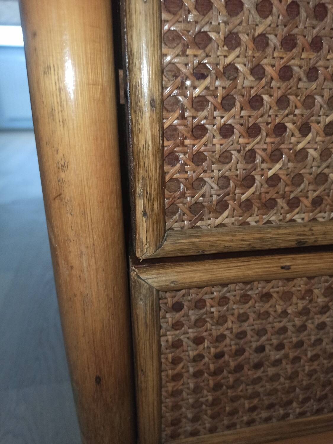 Bamboo and rattan chest of drawers, 70's
