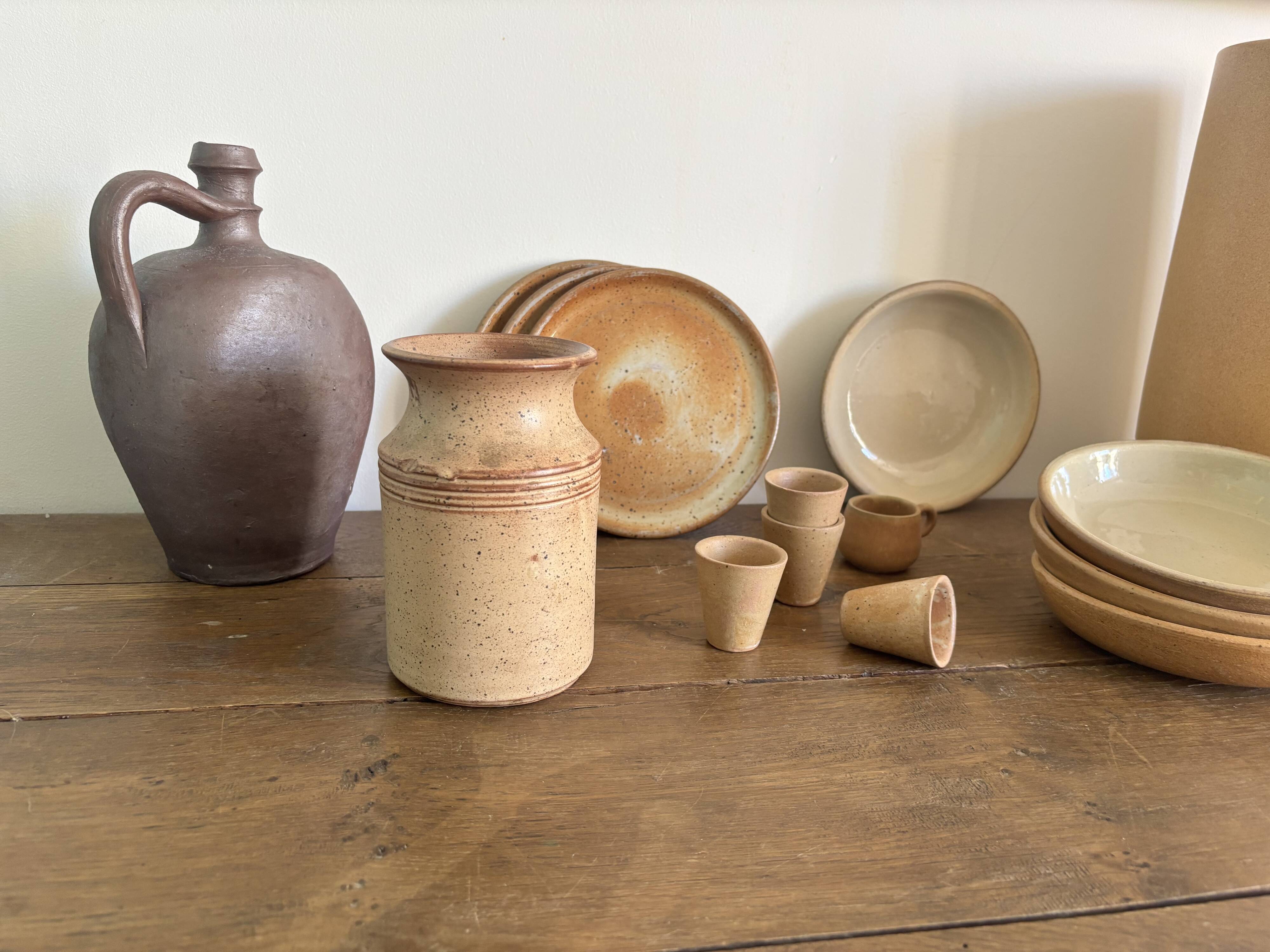 Vintage french stoneware ceramics set – mineral earth
