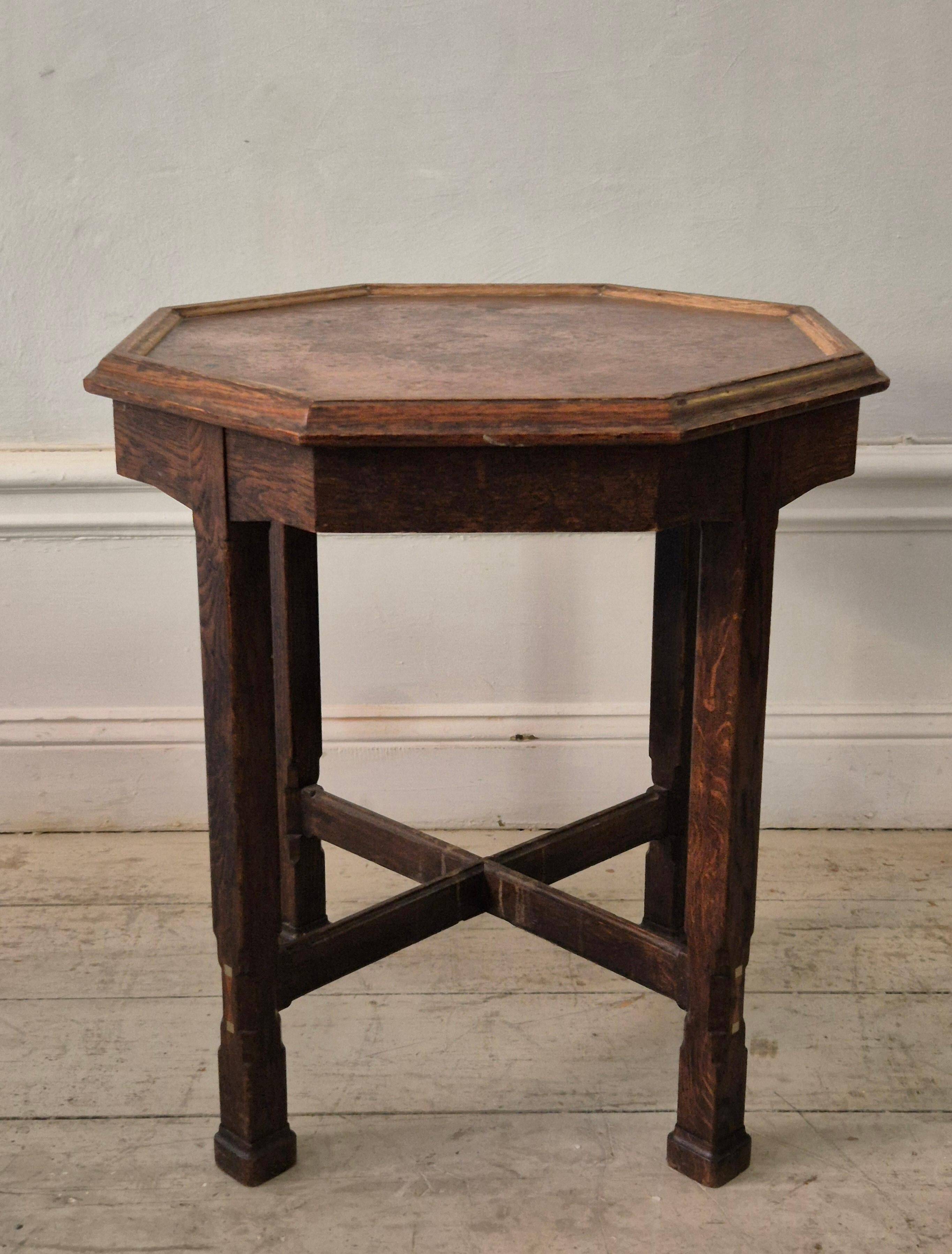 Swedish smoking table, Oak with copper top, 1913 by Nordiska Kompaniet