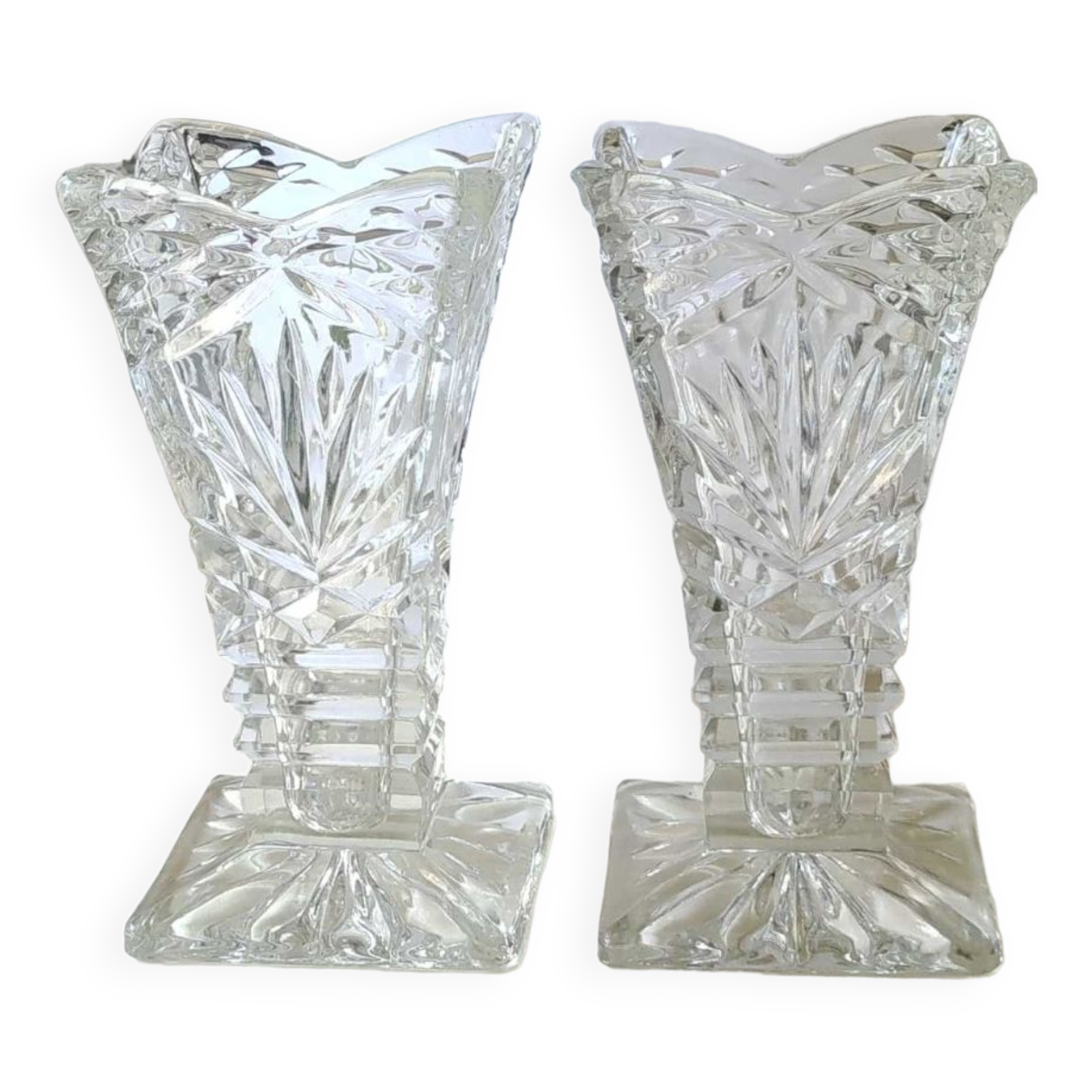 Pair of Czech Boho Art Deco vase, Bohemian crystal. Design and refined