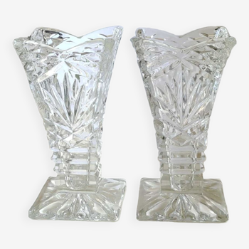 Paire de vase Art Déco Boho tchèque, cristal de Bohème. Design et raffiné