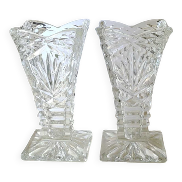 Art Deco Boho pair of vases, Bohemian crystal. Stylish and refined.
