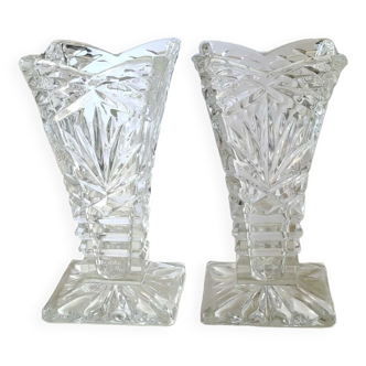 Pair of Czech Boho Art Deco vase, Bohemian crystal. Design and refined