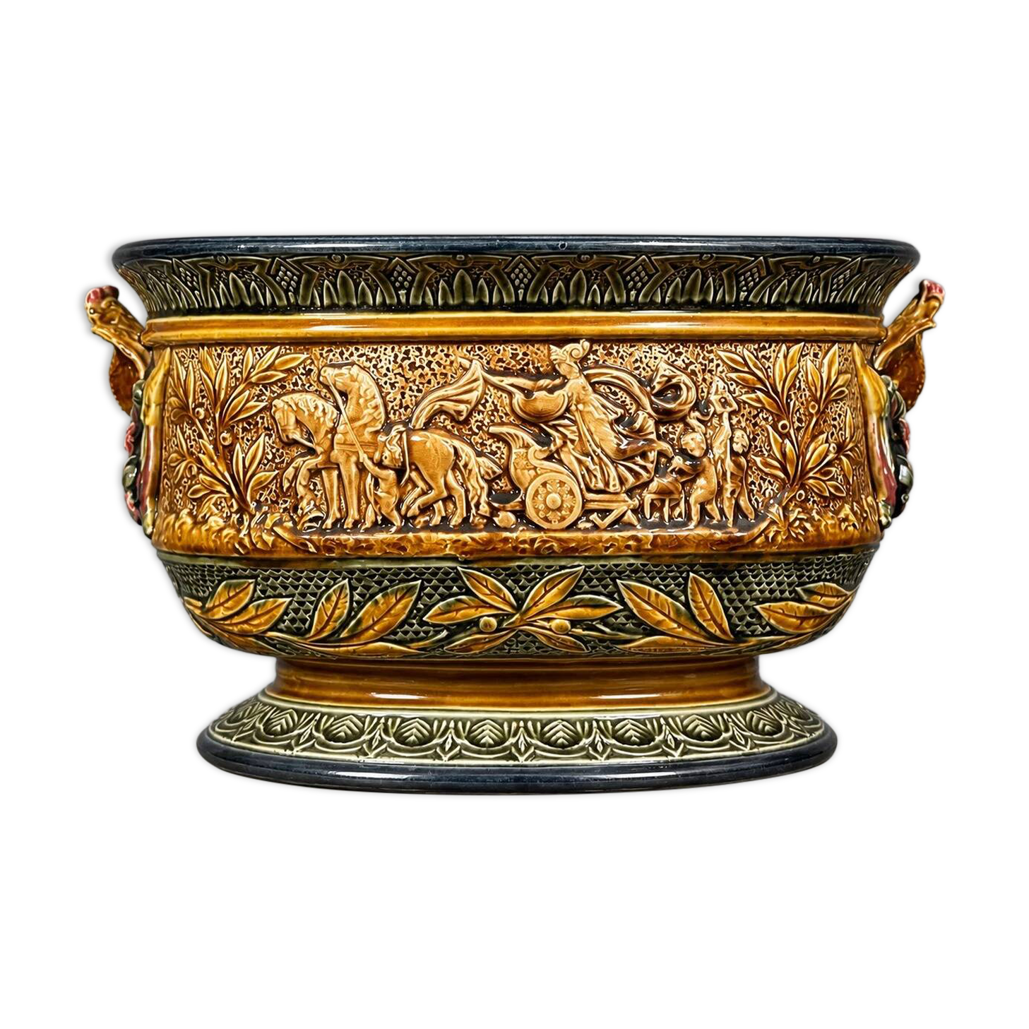 Very Important polychrome earthenware planter, French work from the 19th century.