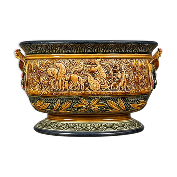 Very Important polychrome earthenware planter, French work from the 19th century.