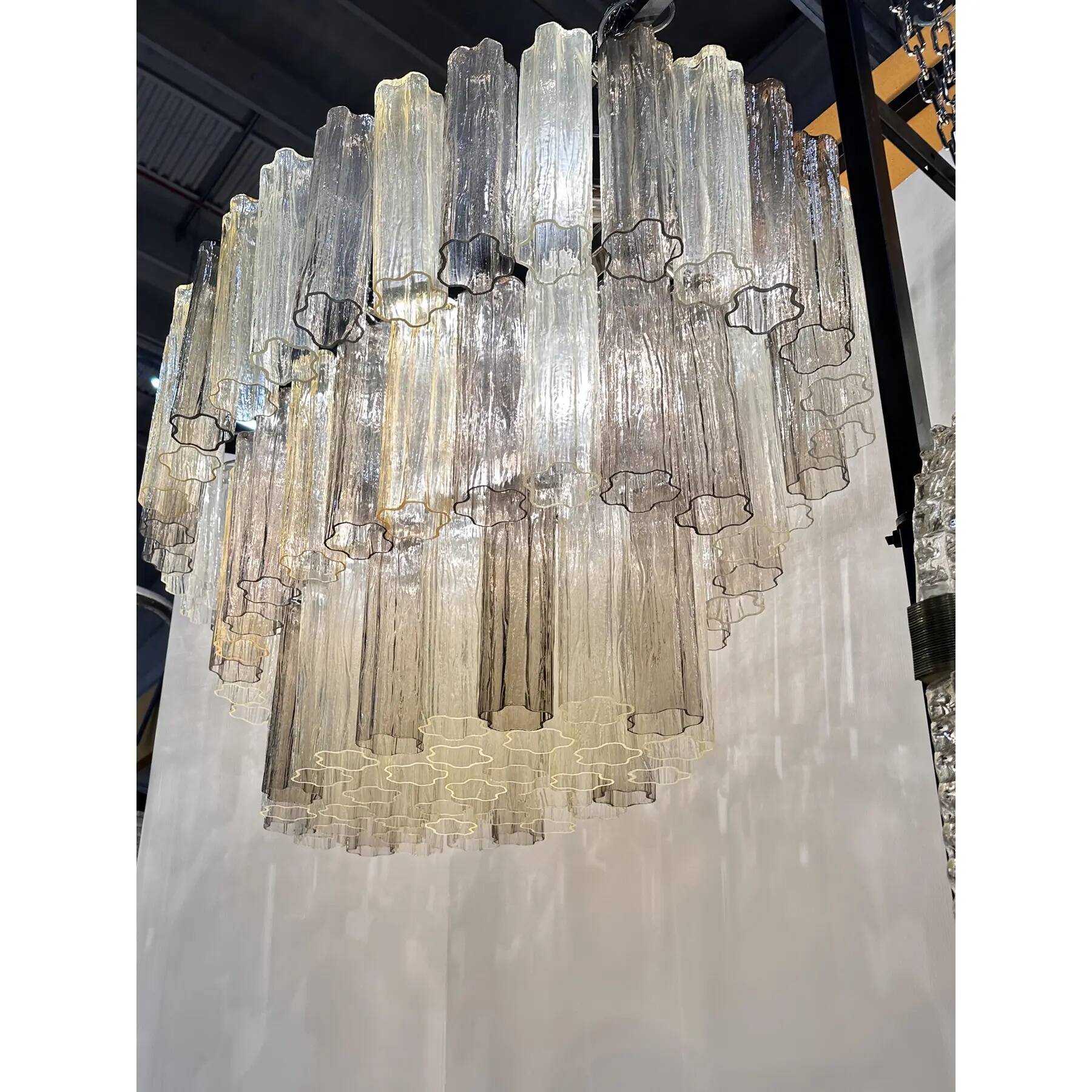 Contemporary Oval Champagne E Fumè “Tronchi” Murano Glass Chandelier