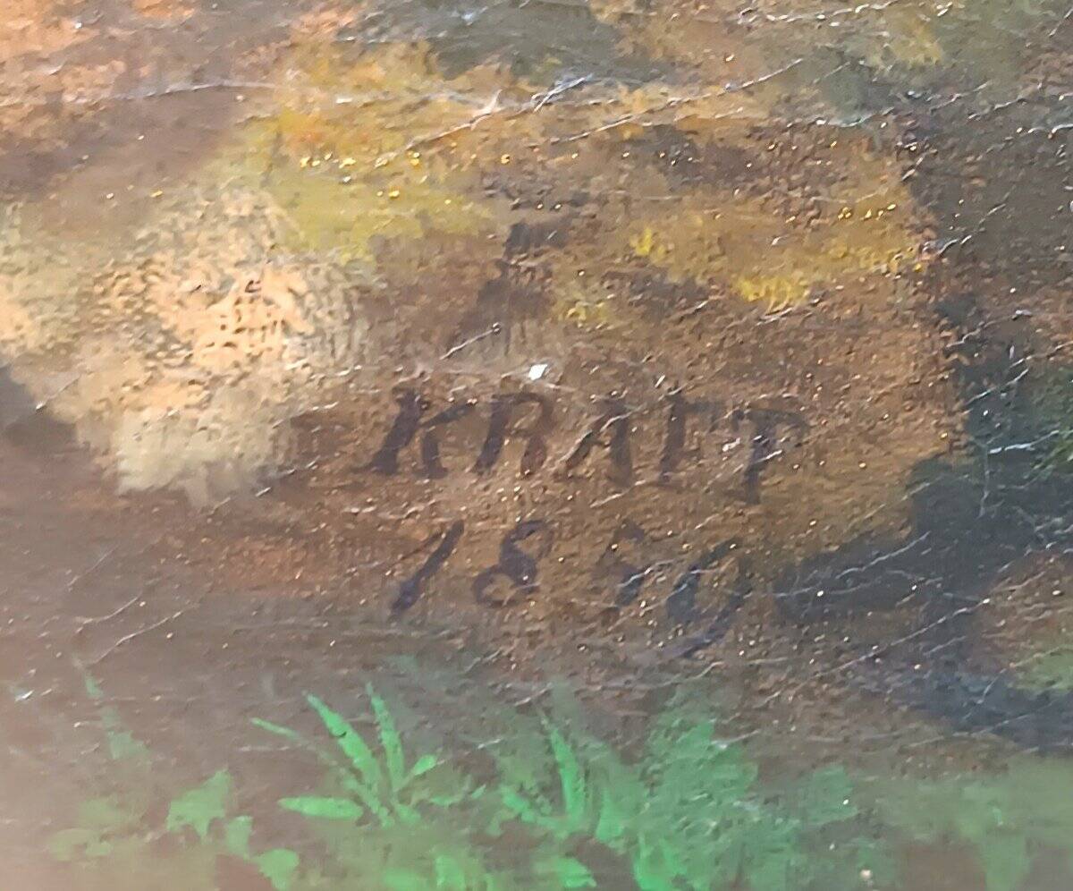 Large Antique Castle Landscape Painting, Oil On Canvas Signed Kraft 1850