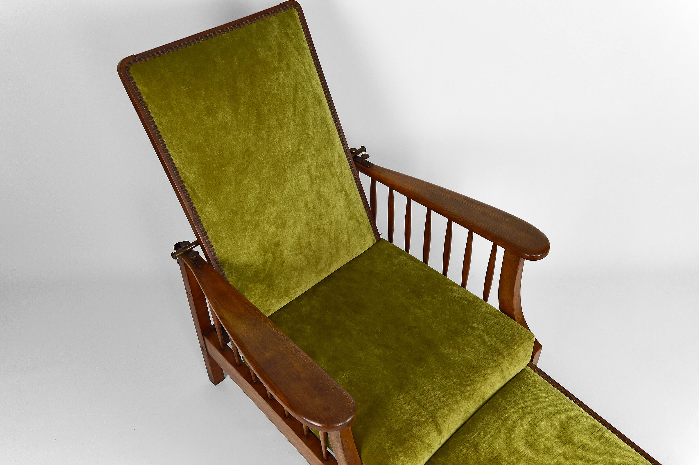 Morris armchair in beech and green velvet, United Kingdom, circa 1900