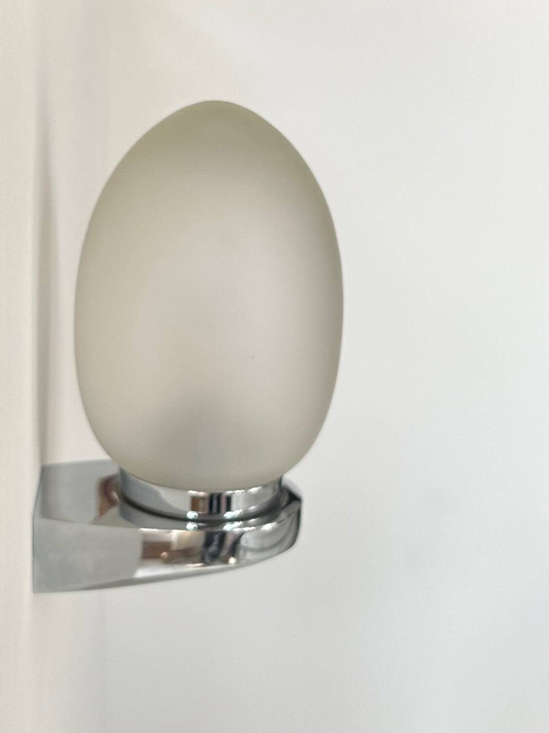 Vintage wall lamp, chrome and sandblasted glass, France 1970