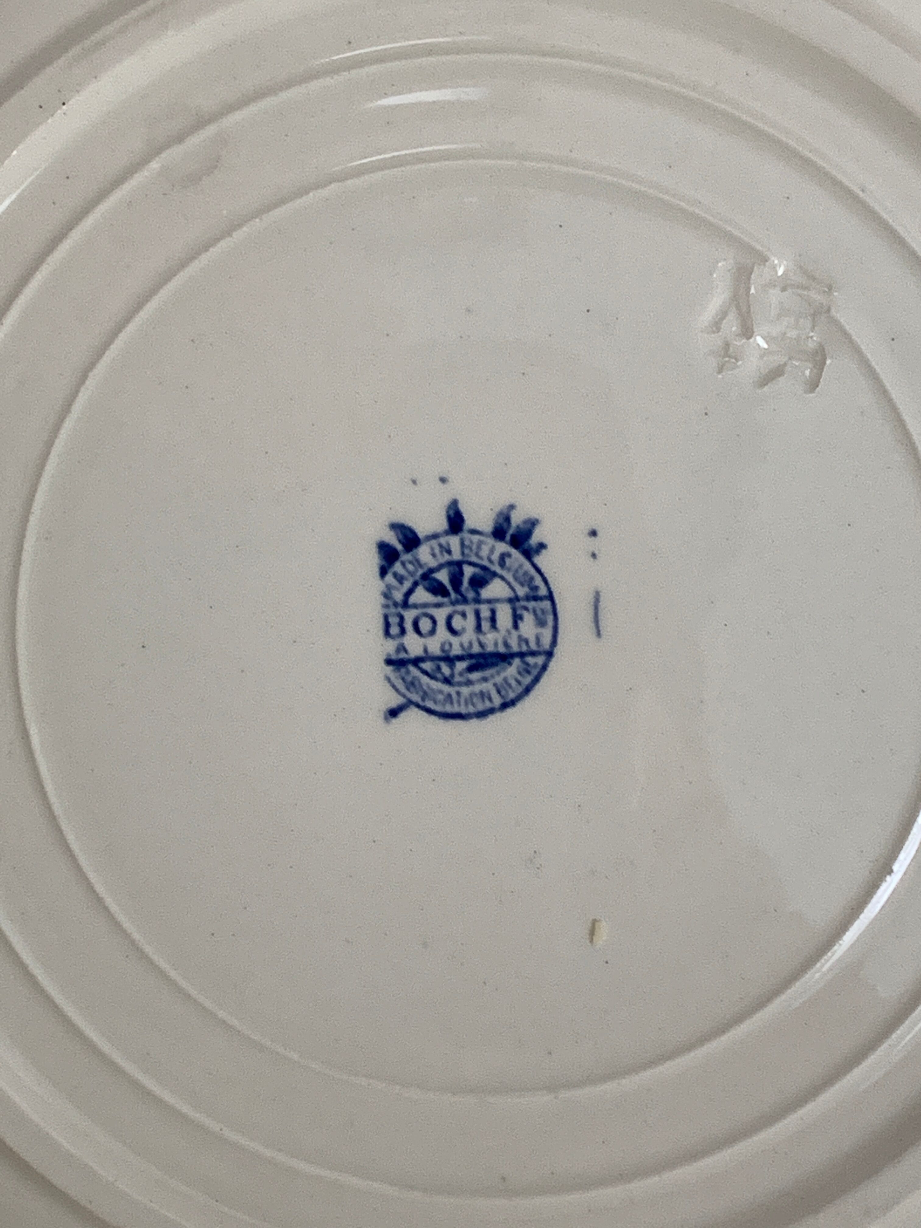 12 art nouveau flat plates from Boch La Louvière, peacock model