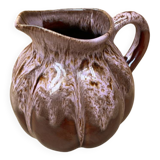 Antique melon pitcher flamed ceramic brown & pink vintage