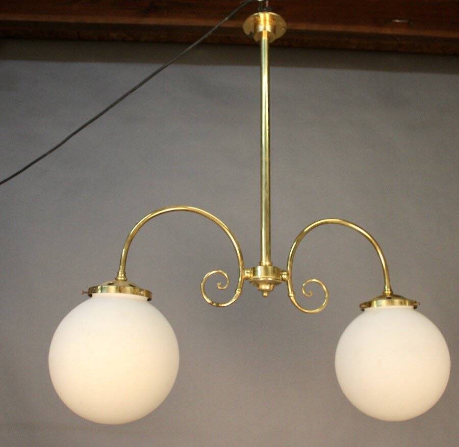 Brasserie chandelier with two white opalines