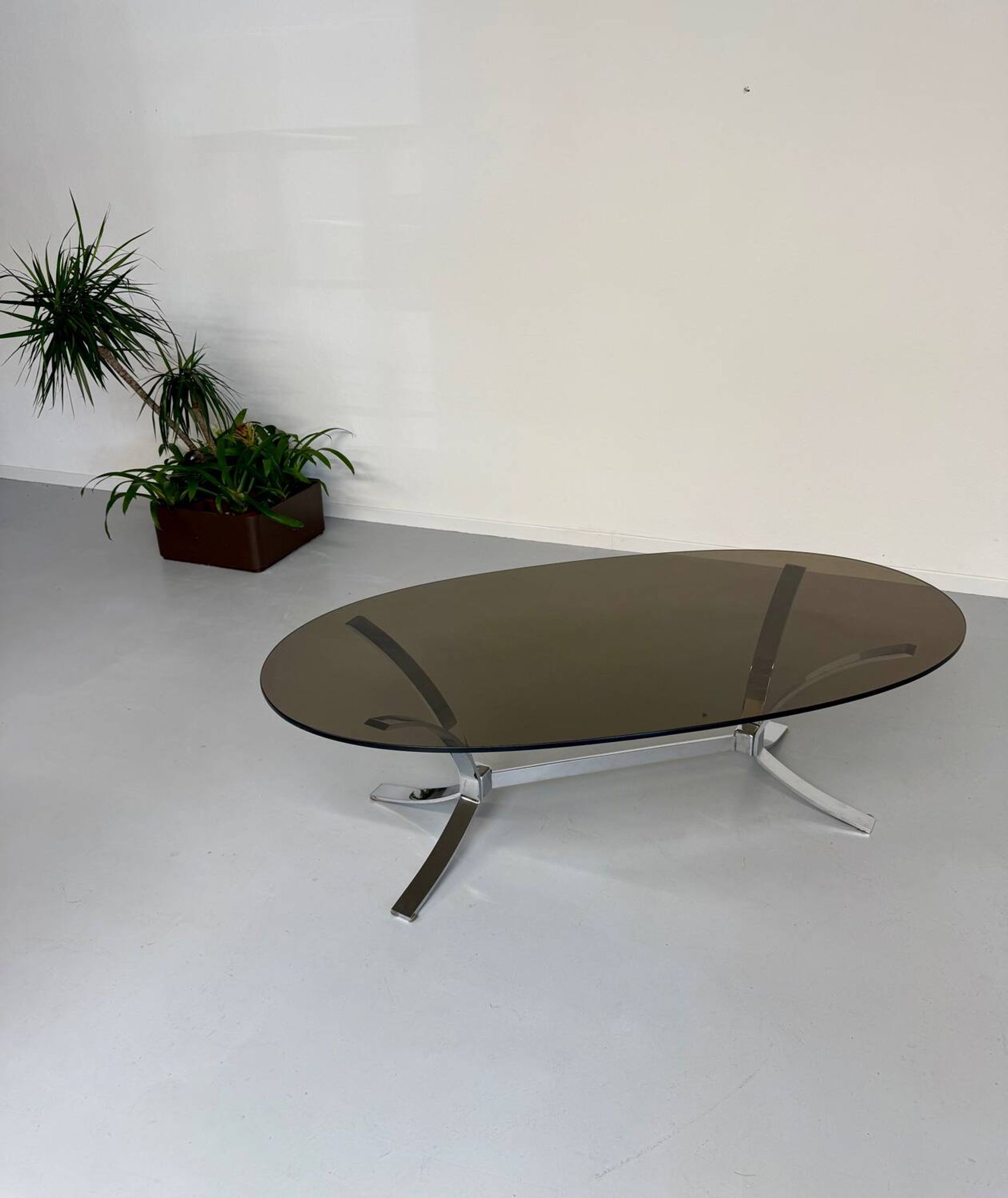Old metal coffee table with smoked glass, Italian design, 70s vintage