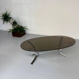 Old metal coffee table with smoked glass, Italian design, 70s vintage