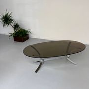 Old metal coffee table with smoked glass, Italian design, 70s vintage